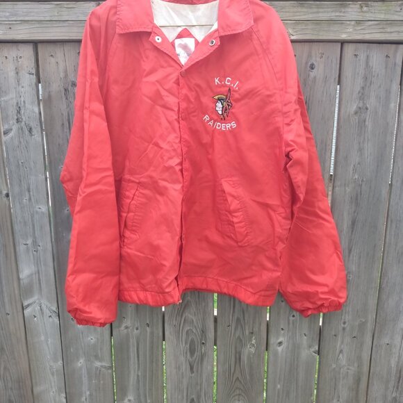 Vintage K.C.I. Raiders Nylon Jacket Kitchener High School Size Large DISTRESSED - Picture 2 of 12